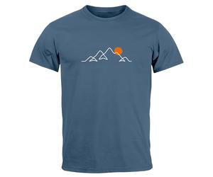 Neverless® T-shirt pour homme imprimé sur le devant Art ligne montagne randonnée nature plein air mode street style, Berg Linie Denim Blue, S
