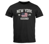 Neverless® T-shirt pour homme New York Brooklyn imprimé drapeau américain mode street style imprimé, Noir , L