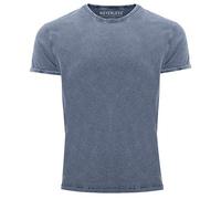 Neverless® T-shirt pour homme Vintage T-shirt imprimé basique sans imprimé Look usé Slim Fit - Bleu - Large