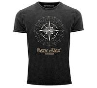 Neverless® T-shirt vintage pour homme avec imprimé boussole des vents - Coupe ajustée, Noir , L