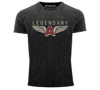 Neverless® T-shirt vintage pour homme Legendary Wings A Ailes Airforce Aviateur T-shirt imprimé Look usé Coupe ajustée - Noir - Large