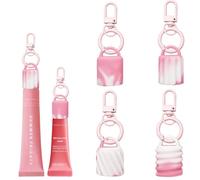 Nevfal Lot de 4 porte-clés pour gloss à lèvres Summer Fridays - Porte-baume à lèvres portable - Avec porte-clés - Rose et blanc