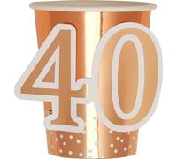 Neviti - Tasse jetable, 40e anniversaire pack de 8 - papier, film SG22648 (taille unique) (or rose/blanc)
