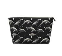 Nevjipu Petite trousse de maquillage de voyage en cuir - Trousse de toilette de voyage avec imprimé dauphins noirs pour homme et femme, pochettes de rangement pour sac à main avec fermeture éclair