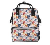 Nevjipu Sac à dos à langer pour poupée - Sac à dos coloré avec imprimé coq de fleurs pour maman, sac à dos tactique pour bébé, voyage, randonnée, sac à langer pour bébé, sac à langer pour papa, maman