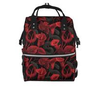 Nevjipu Sac à dos à langer pour poupée - Sac à dos gothique imprimé serpent rouge calla pour maman, sac à dos tactique pour bébé, sac à dos de voyage, randonnée, sac à langer pour bébé, sac à langer