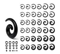 Nevoluxer 36 Pièces - Kit d'Écarteur d'Oreille, Percage Oreille avec Tunnels et Spirales 1-10 mm en Silicone et Acrylique, Noir