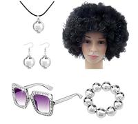 NevPuose Ensemble d'accessoires disco des années 1970 pour femme - Ensemble d'accessoires de bal disco des années 70 - Perruque afro, boucles d'oreilles, lunettes de , ballon, collier, kit de