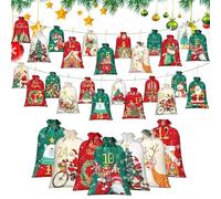 NevPuose Lot de 24 sachets de Noël réutilisables en tissu pour calendrier de compte à rebours - pour fête de mariage, arbre de vacances, bonbons, anniversaire, bébé