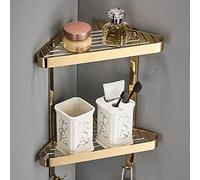 NevStp Étagère d'angle de douche 1/2 couche en cuivre massif - Étagère murale dorée - Porte-savon antirouille - Étagère de rangement pour shampoing, serviettes - Étagère de cuisine - Triangle - 2