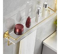 NevStp Étagère d'angle de douche flottante dorée avec barre porte-serviettes pour salle de bain, cuisine, chambre à coucher, étagère à épices, antirouille, robuste, durable, 50 cm avec B