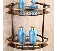 NevStp Étagère d'angle de salle de bain en aluminium bronze antique double couche avec crochet à suspendre au mur pour shampooing, gel douche, étagère de rangement triangulaire antique, étagère de