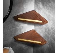 NevStp Étagère d'angle de salle de bain en bois massif brossé doré - Étagère d'angle murale pour shampooing, cosmétiques, produits de la peau, étagère à épices de cuisine