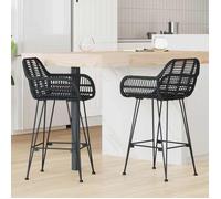 ""NEW 2026"" Chaise de bar 2 pcs, siège de cuisine, pour 2 personnes, Noir 55x52x92 cm Rotin et métal L1342