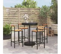 ""NEW 2026"" Ensemble Bistrot/BAR - jardin lot de 5 - 4 Chaises et 1 Table- noir poly rotin/bois massif acacia 40x44x100 cm S604
