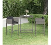""NEW 2026"" Ensemble Bistrot/BAR - lot de 3 - 2 Chaises et 1 Table - et coussins Résine tressée Gris 70x70x110 cm S498