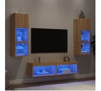 ""NEW 2026"" LED Unités murales TV, lot de 6, Meubles TV, Moderne, chêne sonoma bois d'ingénierie 30x28.5x30 cm L6980