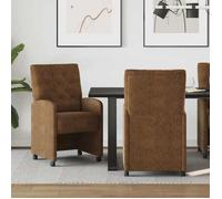 ""NEW 2026"" Lot de 2 Chaise à manger Scandinave Fauteuil Salon Cuisine avec Roues Marron Simili daim 58x67x97 cm L995