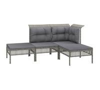 ""NEW 2026""Salon de jardin avec coussins Lot de 4 1 canapé d'angle 1 canapé central et 2 tabourets résine tressée gris wan883668