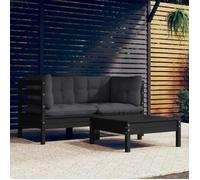 ""NEW 2026"" Salon de jardin lot de 3, Meuble pour 2 personnes, avec coussins anthracite bois de pin 63.5x63.5x62.5 cm S1239