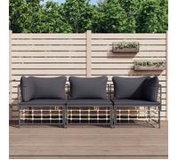 ""NEW 2026"" Salon de jardin lot de 3, Meuble pour 2 personnes, avec coussins anthracite résine tressée 72x72x66 cm S1654