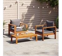 ""NEW 2026"" Salon de jardin lot de 3, Meuble pour 2 personnes, avec coussins bois massif d'acacia 100x50x27 cm S1807
