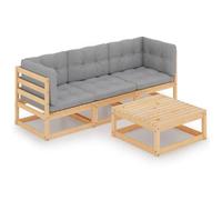 ""NEW 2026"" Salon de jardin lot de 4, Meuble pour 3 personnes, avec coussins Bois de pin massif 70x70x67 cm S922