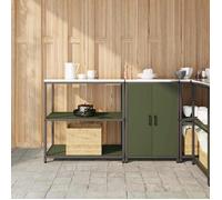 ""NEW 2026"" Set armoires cuisine - avec étagère lot de 2 Vert olive 150x50x92 cm L4757