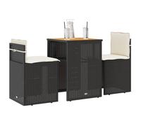 ""NEW 2026"" Set de Table Bistro - lot de 3 - pour Balcon, Terrasse -avec coussins noir résine tressée 55x52x76 cm S335