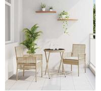 ""NEW 2026"" Set de Table Bistro - lot de 3 - pour Balcon, Terrasse -Beige polyrotin 60x60x75 cm S320