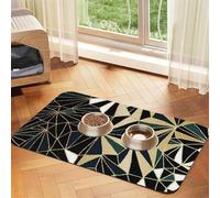 New Art Deco Geometric Pattern Emerald Green and Gold,Waterproof Pet Feeding Mat,PU Leather Placemats for Cat Dog Water Bowl,Food Mats,40x60cm