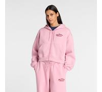 New Balance Femme Linear Heritage Fleece Full Zip en Rose, Coton Fleece, Taille XL