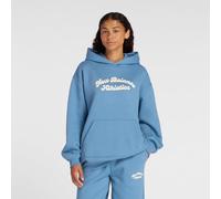New Balance Femme Linear Heritage Fleece Long Hoodie en Bleu, Coton Fleece, Taille M