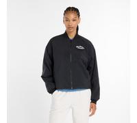 New Balance Femme Linear Heritage Woven Bomber Jacket en Black, Nylon Tissé, Taille L