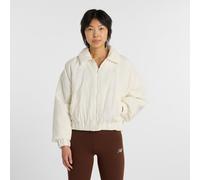 New Balance Femme Woven Bomber Jacket en Blanc, Nylon Tissé, Taille 2XL