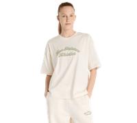 New Balance Linear Heritage Oversized T-shirt Femme - T-Shirts, Beige - Taille L - Jersey de coton Beige L