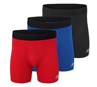 New Balance - Lot de 3 Boxers Performance pour Homme, avec Ouverture Frontale, en Tissu Extensible, Respirant et évacuant l’humidité, Ceinture Souple, Taille L, Noir/Rouge/Bleu Roi
