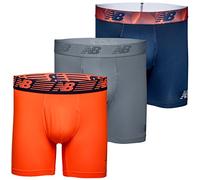 New Balance - Lot de 3 Boxers Performance pour Homme, avec Ouverture Frontale, en Tissu Extensible, Respirant et évacuant l’humidité, Ceinture Souple, Taille M, Bleu Noir/Orange Vif/Gris Acier