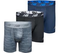 New Balance - Lot de 3 boxers performance pour homme, avec ouverture frontale, en tissu extensible, respirant et évacuant l’humidité, ceinture souple, taille M, noir/bleu noir/gris acier chiné