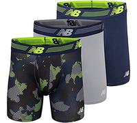 New Balance - Lot de 3 Boxers Performance pour Homme, avec Ouverture Frontale, en Tissu Extensible, Respirant et évacuant l’humidité, Ceinture Souple, Taille XL, Bleu Noir/girs Acier/Motif Camouflage