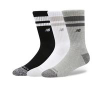 New Balance Unisexe Active Premium Stripe Crew Socks 3 Pack en Blanc/Noir/Gris, Polyester, Taille L
