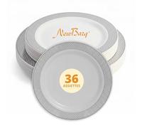 NEW BARQ' - Set Assiettes Design Silver 36 Pièces | Vaisselle Réutilisable Premium | Finition Argent Élégante | Assiettes Plates & Dessert pour Réceptions