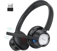 New Bee Casque Bluetooth sans Fil avec Micro, 20H Temps Conversation, Noir | Micro Casque sans Fil et Dongle USB et Bouton Silencieux pour Le Travail/PC/Office/Zoom/skype