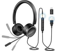 New Bee Casque Micro, Casque PC pour Travail et Télétravail, 2 Pièce | Casque avec Micro USB/3,5 mm Annulation du Bruit & Son Stéréo Clair Oreillette pour SoftPhone Skype en d'appels Téléphoniste
