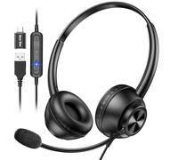 New bee Casque Micro, Casque USB,Casque PC Microphone Réglable, Casque USB C&USB A, Casque d'affaires/Conférence/Skype Chat/Cours en Ligne