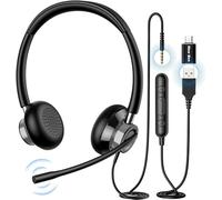 New Bee Casque PC avec Micro, Casque Audio Filaire, Noir | Casque USB/Type-C/3,5 mm Stéréo écouteur d'écoute Oreillette pour Webinaire Skype Chat Cours en Ligne et Musique