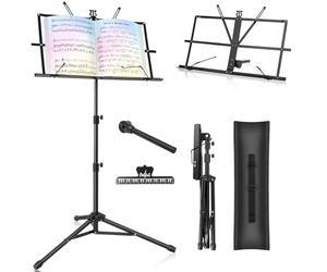 New Bee Pupitre Musique Piable Multifonctionnel 2 en 1 Portable | Support de Bureau Réglable en Hauteur, Support de Musique Stable Avec sac de Voyage
