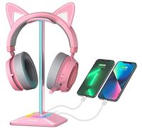 New bee Support Casque, Porte Casque RGB, Support Casque Gamer avec 2 Ports Type-c et USB Casque Stand Transmission de Données Casque Support Universel pour Casque de Gaming PC(Couleur Rose)