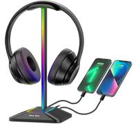 New Bee Support Casque RGB Gamer, Support Casque Audio Noir | Support Casque avec 2 Ports Type-c et USB Casque Stand Transmission de Données, Universel pour Casque de Gaming PC