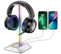 New bee Support pour Casque RGB avec chargeurs USB Type-C et Transfert de données Universel pour Casque de Jeu et Casque de Jeu pour Tous Les écouteurs (Plateado)